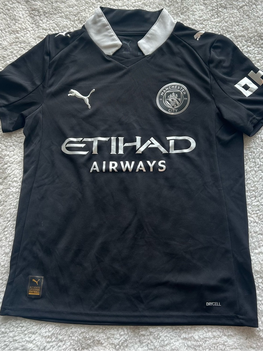 Puma Black Manchester City Etihad Airways Jersey with Silver Accents